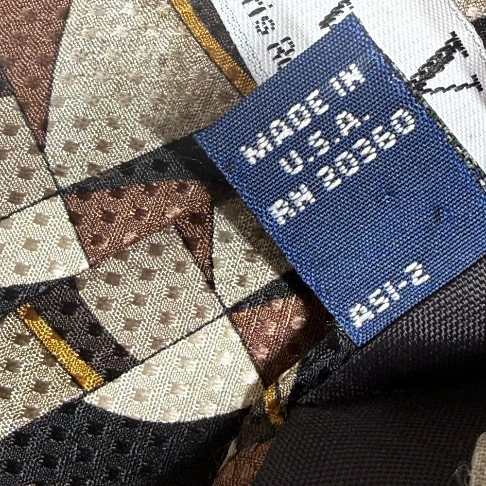Valentino Pietro Mens Silk Necktie Brown Black Geometric Abstract Hand Fashioned